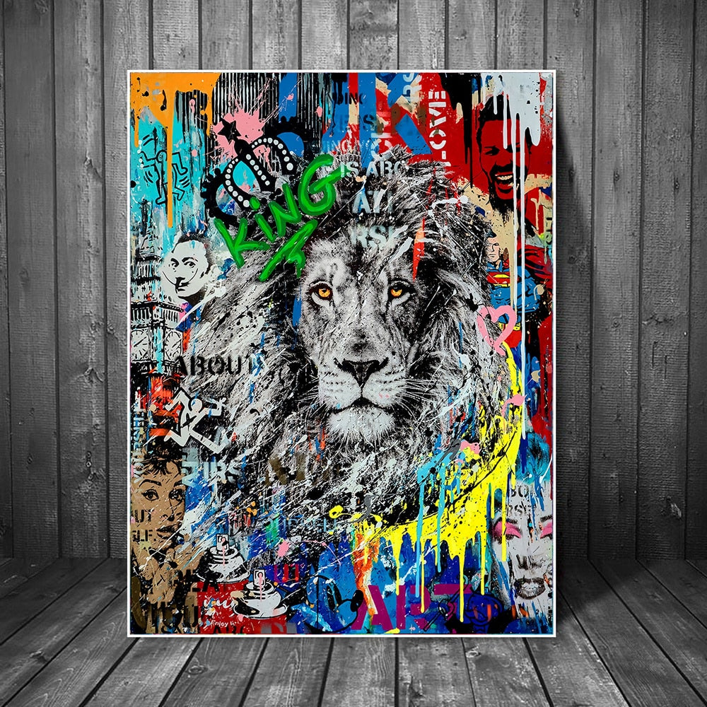 Lion Graffiti Art Canvas Paintings