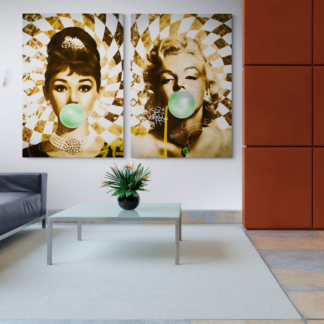 Golden Marilyn Monroe and Audrey Hepburn