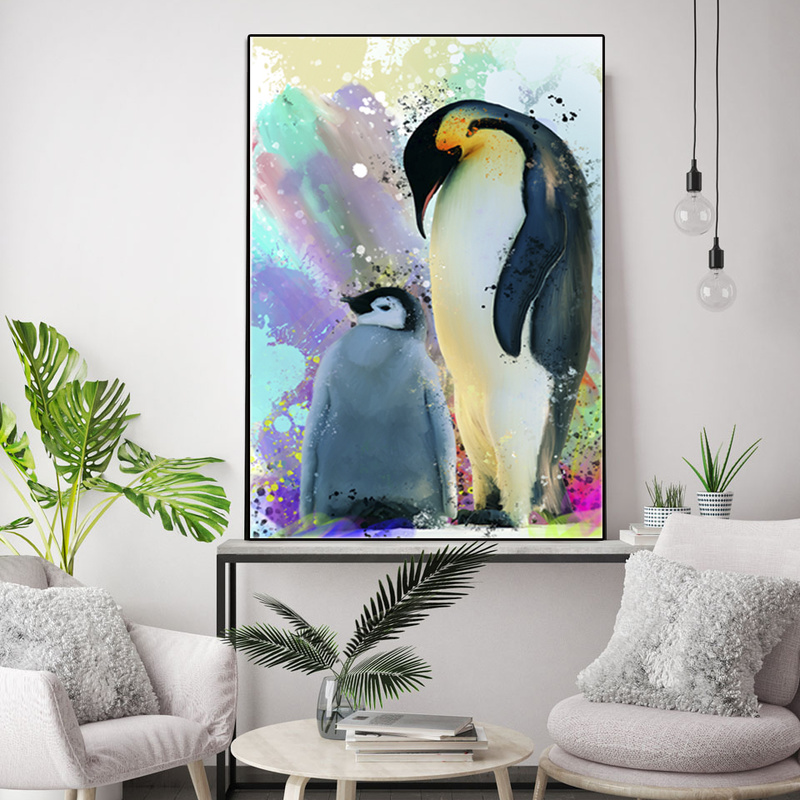 Large Penguin Wall Art - Colorful Penguin Canvas Prints