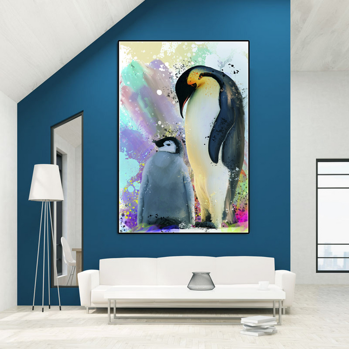 Large Penguin Wall Art - Colorful Penguin Canvas Prints