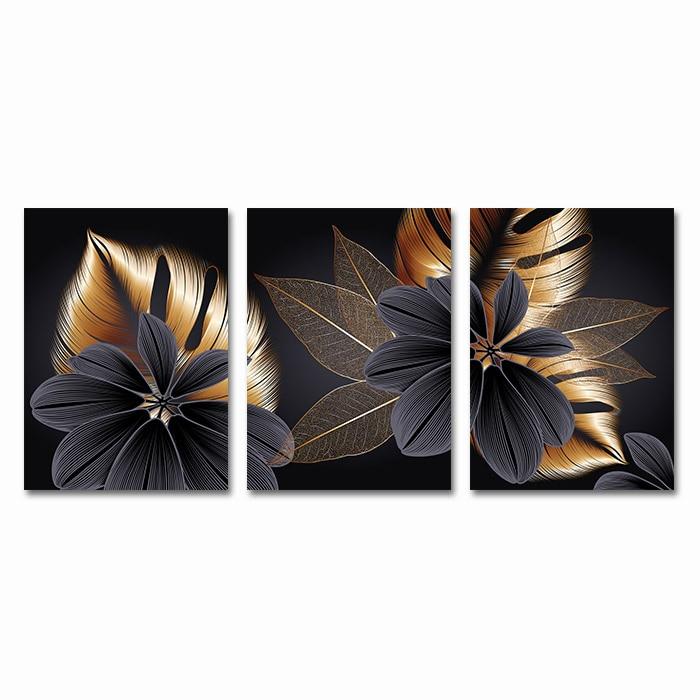 Black Golden Plant Leaf Canvas Poster - kigrumi