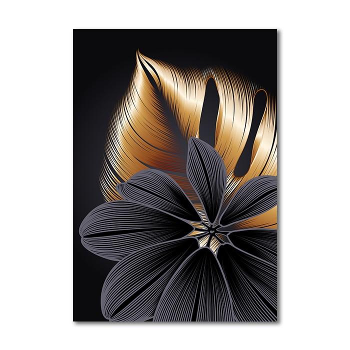 Black Golden Plant Leaf Canvas Poster - kigrumi
