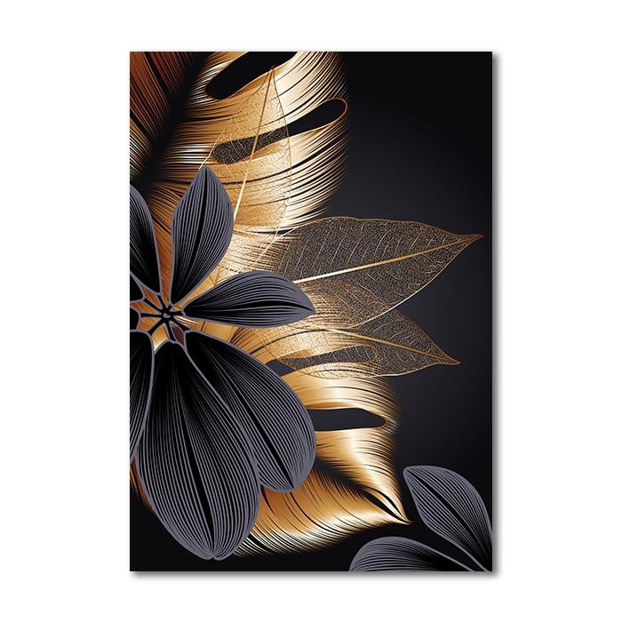Black Golden Plant Leaf Canvas Poster - kigrumi