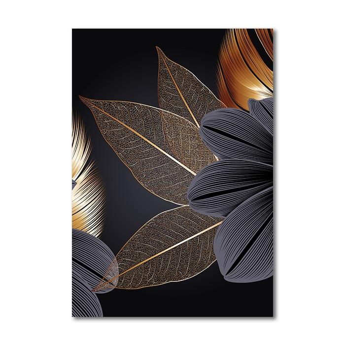 Black Golden Plant Leaf Canvas Poster - kigrumi