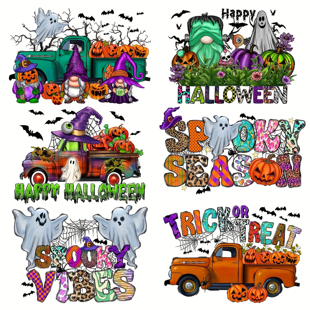6pcs/pack The Hot Stamping Pattern Of Happy Halloween Pumpkin Funny Pattern,  Heat Transfer Applique For Autumn And Winter Clothing, Sweaters, Denim Clothes, Etc