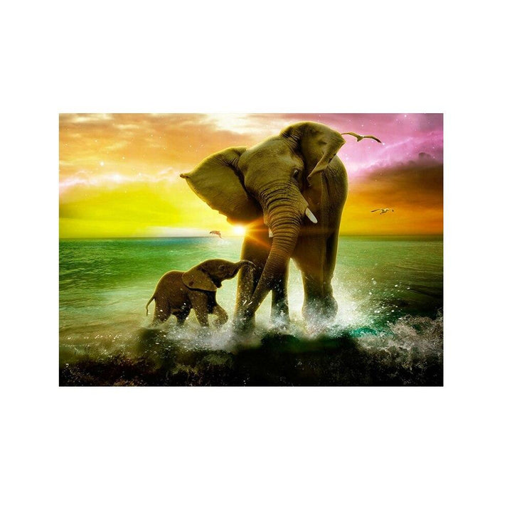 Elephant Family Animal Art At Sunset Canvas Painting - kigrumi