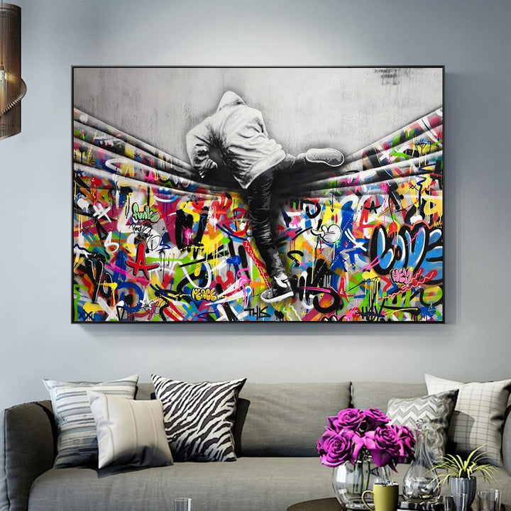 Graffiti Art Behind The Curtain Street Art Canvas Painting - kigrumi