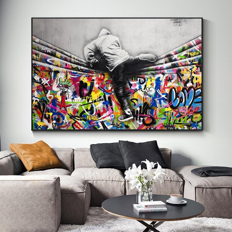 Graffiti Art Behind The Curtain Street Art Canvas Painting - kigrumi
