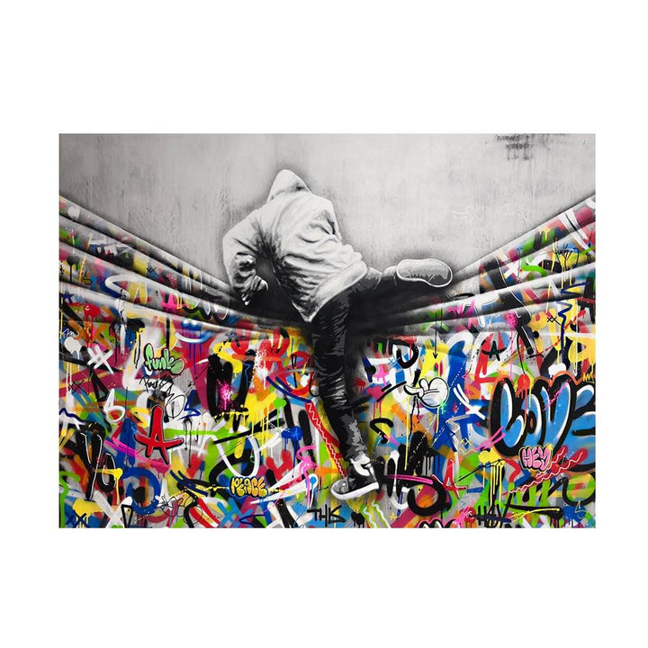 Graffiti Art Behind The Curtain Street Art Canvas Painting - kigrumi