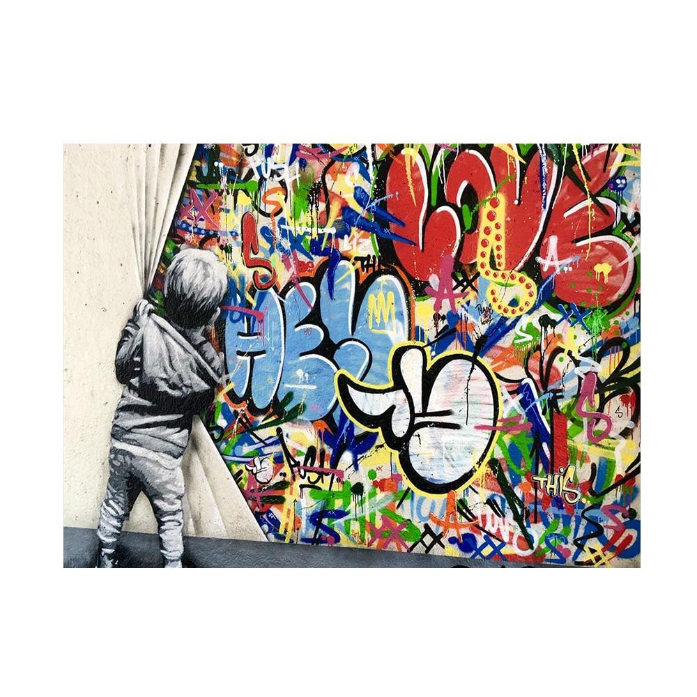 Graffiti Art Behind The Curtain Street Art Canvas Painting - kigrumi