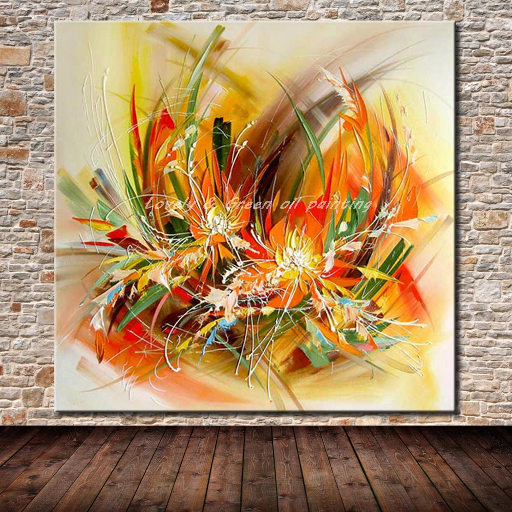 Modern Artist Hand Painted Abstract Flowers Oil Painting