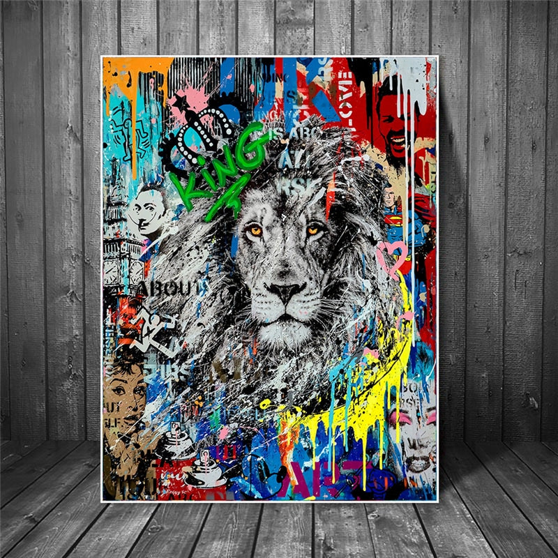 Graffiti Art Lion Canvas Paintings on the Wall Art