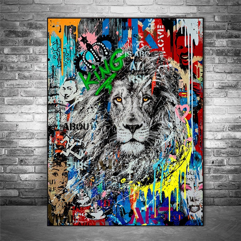 Graffiti Art Lion Canvas Paintings on the Wall Art