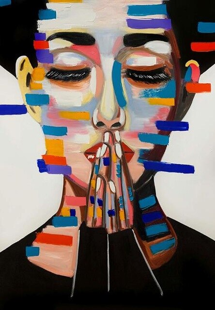 Praying Woman Modern Art Paintings Print