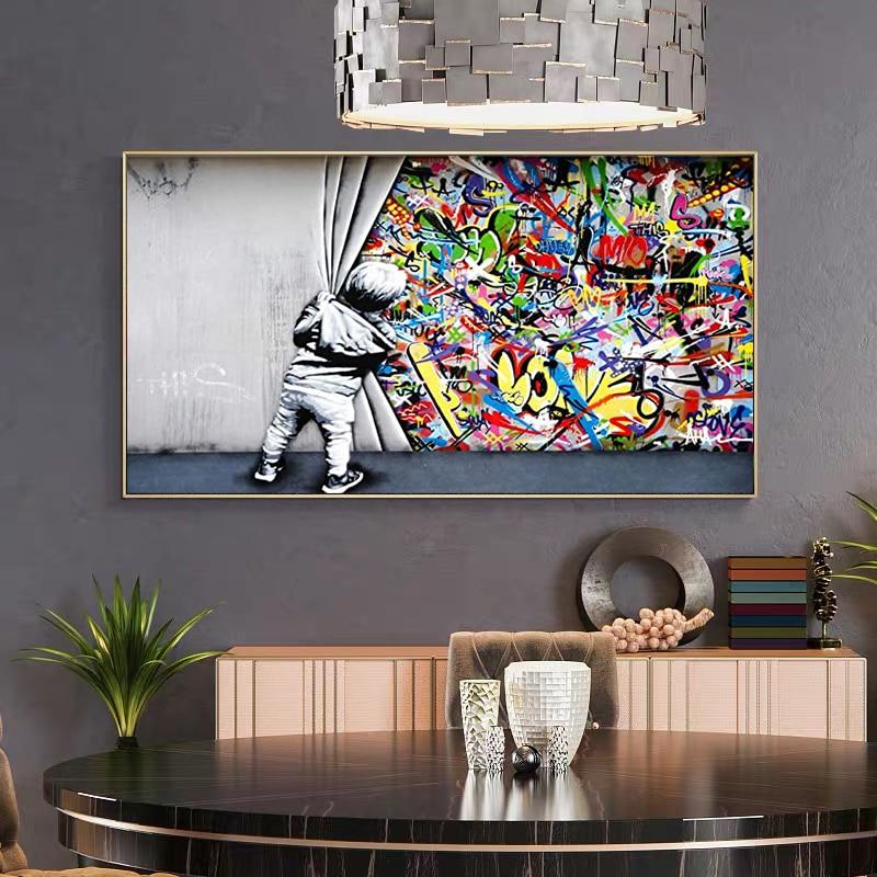 Street Art Banksy Graffiti Wall Art Behind The Curtain - kigrumi