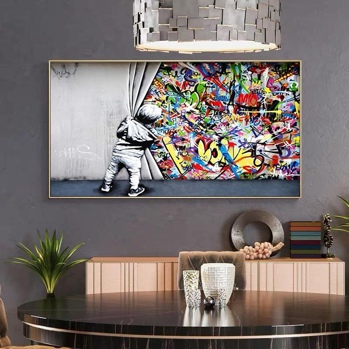 Street Art Banksy Graffiti Wall Art Behind The Curtain - kigrumi