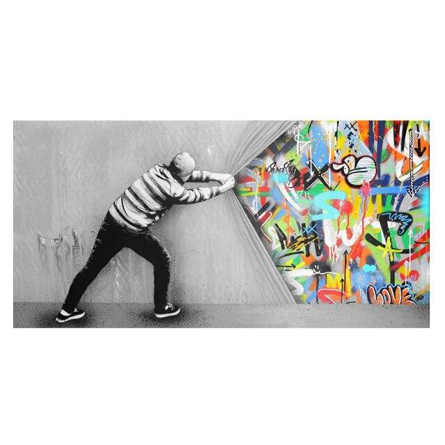Street Art Banksy Graffiti Wall Art Behind The Curtain - kigrumi