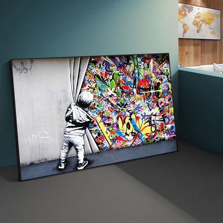 Street Art Banksy Graffiti Wall Art Behind The Curtain - kigrumi